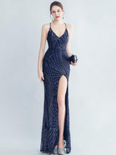 Spaghetti Cross Back Sequin Split Cocktail Dress